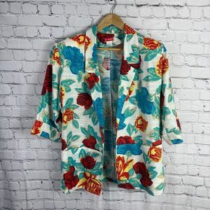 Vintage Linen Floral Blazer Union Made in the USA Size Large 11/12